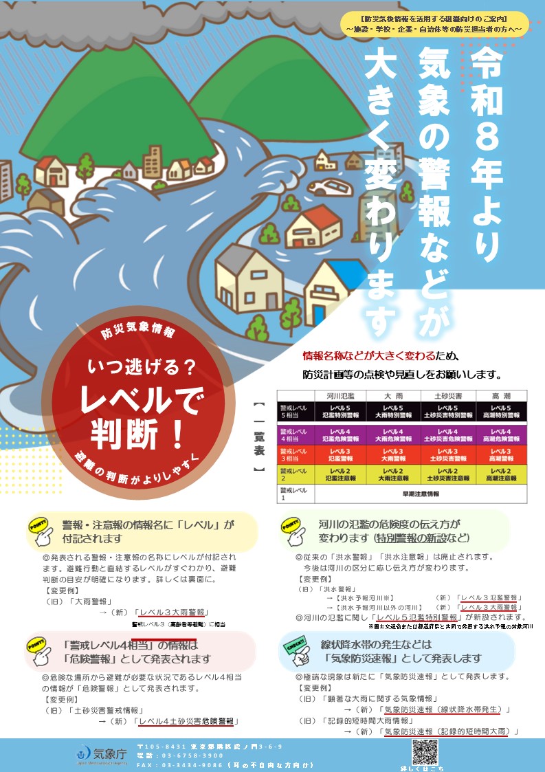 新たな防災気象情報(表)