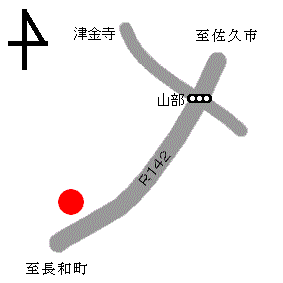 笠取峠のマツ並木の場所を赤丸で示した地図