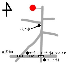 冠者社の場所を赤丸で示した地図